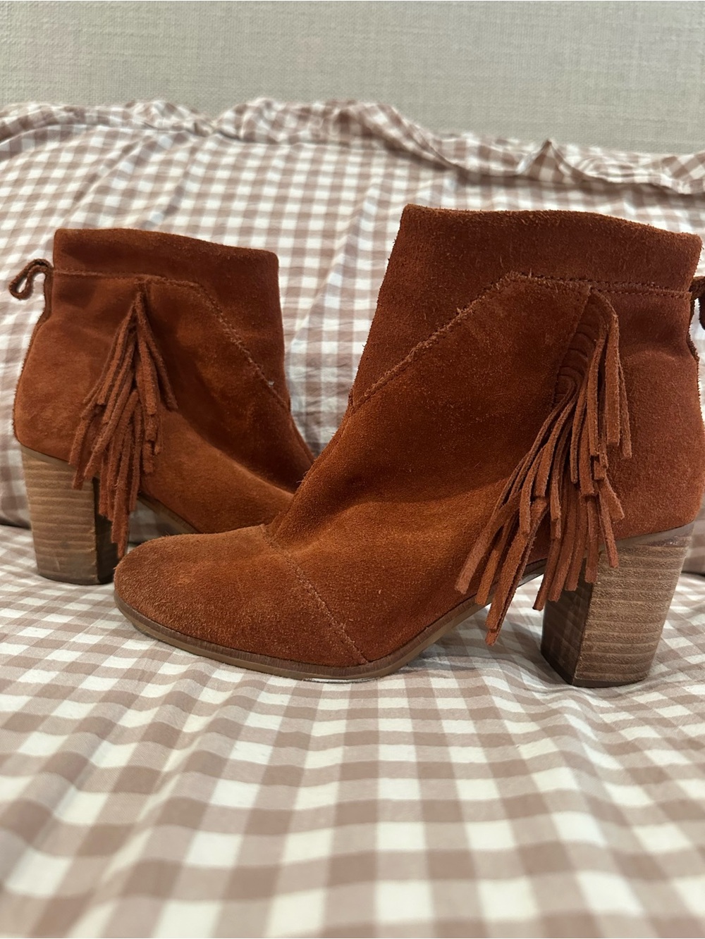 Toms Rust Suede Fringe Ankle Booties